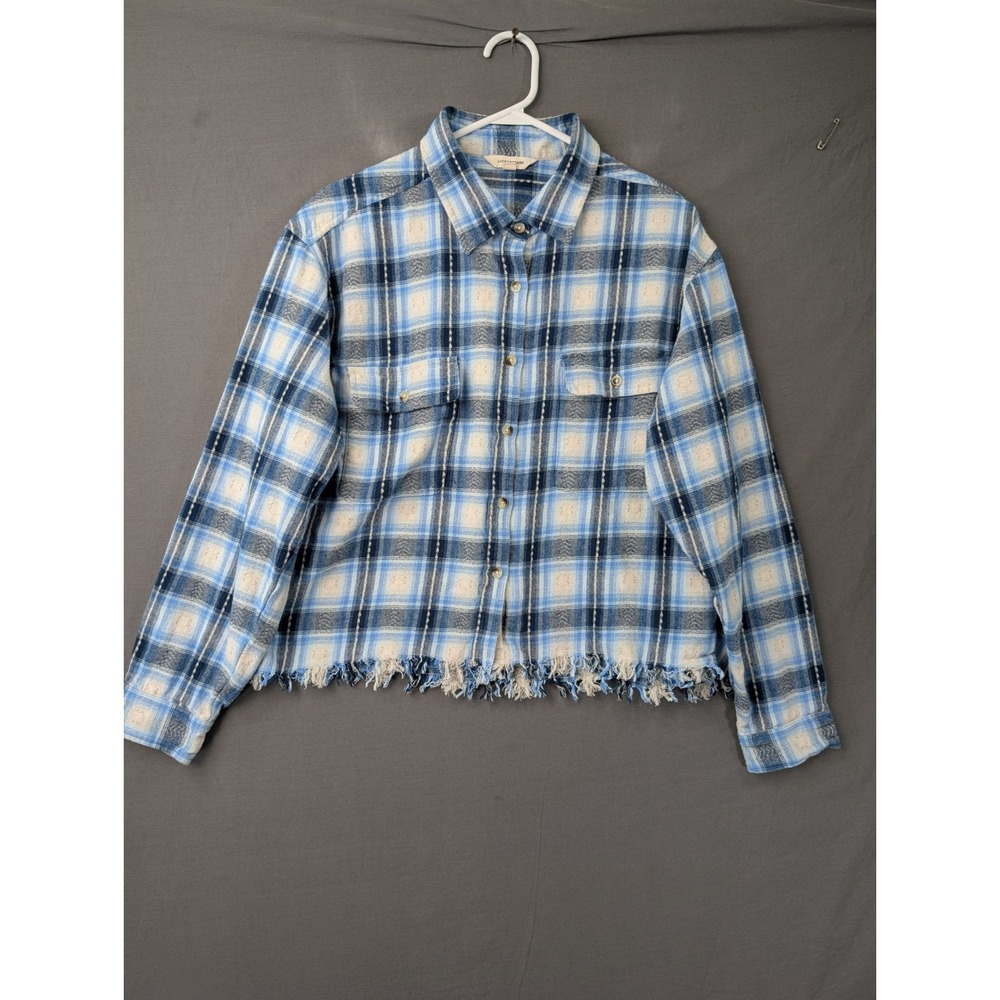 Lucky‎ Brand Blue Plaid Raw Hem Button Down Shirt Large